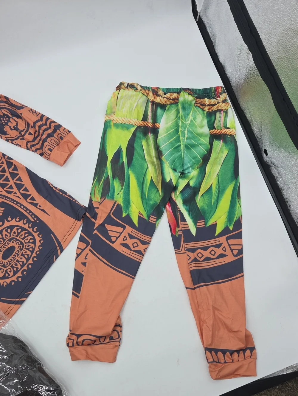 Maui Kids Brown & Green Tribal Leaf Superhero Costume with Wig
